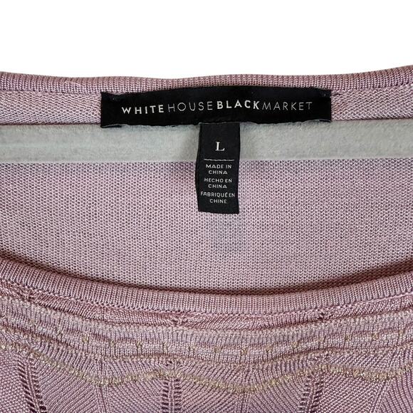 White House Black Market Sweater Women Large Purple Knitted Beaded Cold Shoulder - Picture 6 of 13